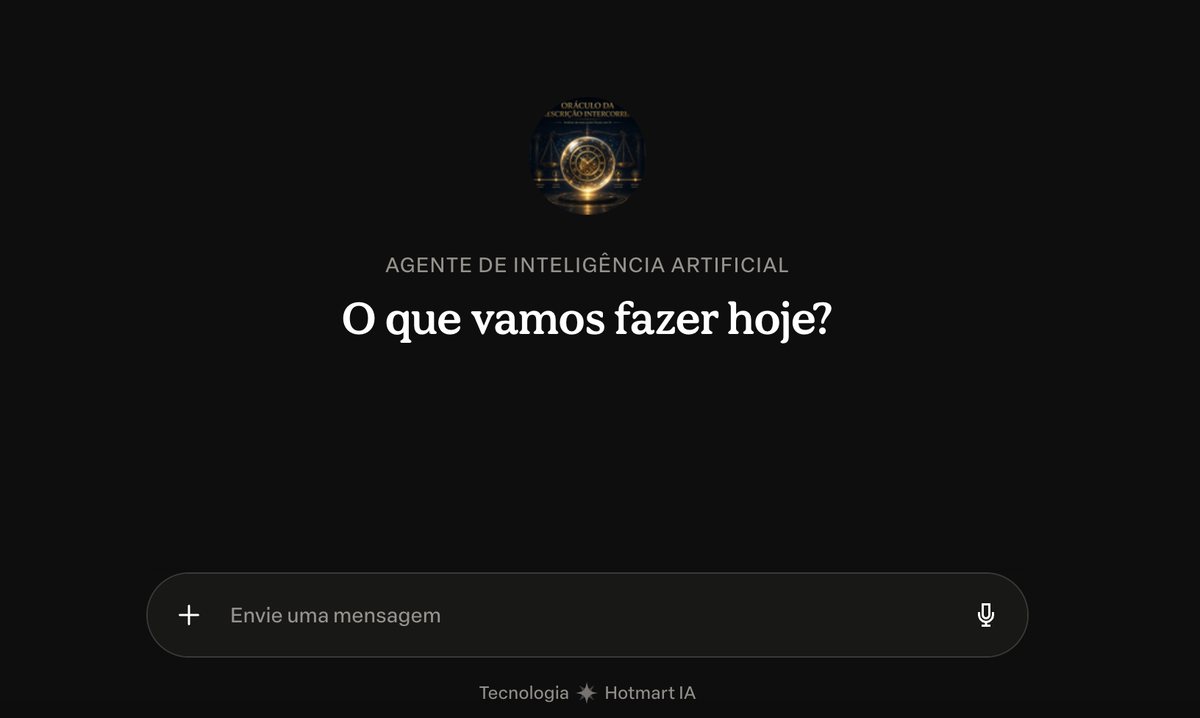 O Oráculo da Prescrição Intercorrente aberto dentro da área de membros da Hotmart, com a pergunta O que vamos fazer hoje e o campo de mensagem